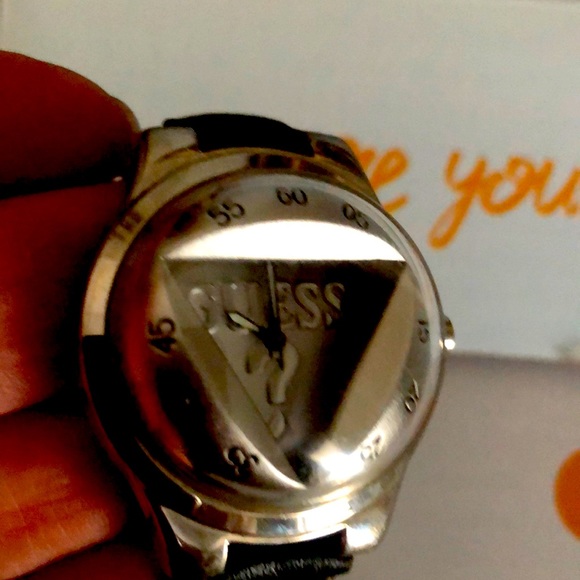 Guess watch with black leather wristband.  Needs a battery. - Picture 1 of 4